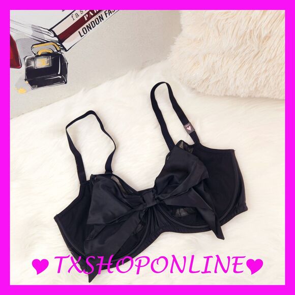💗👙Victoria's Secret DREAM ANGELS Black Bow Satin Balconette Bra👙💗 NEW - Picture 1 of 9